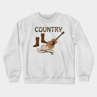 Country, Design, cowboy, cowgirl, boots, guitar, hat Crewneck Sweatshirt